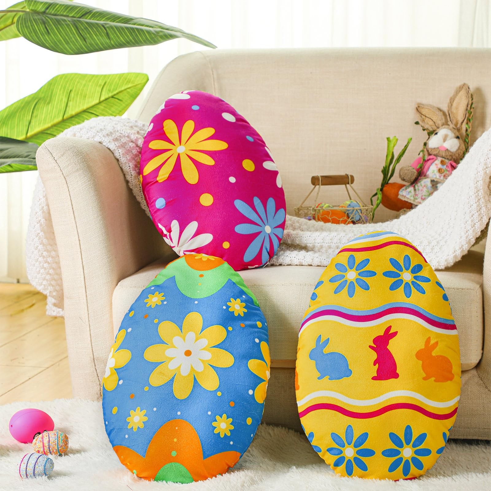 3 Pcs Easter Eggs Pillow Soft Plush Easter Eggs Shaped Pillow with PP Cotton....