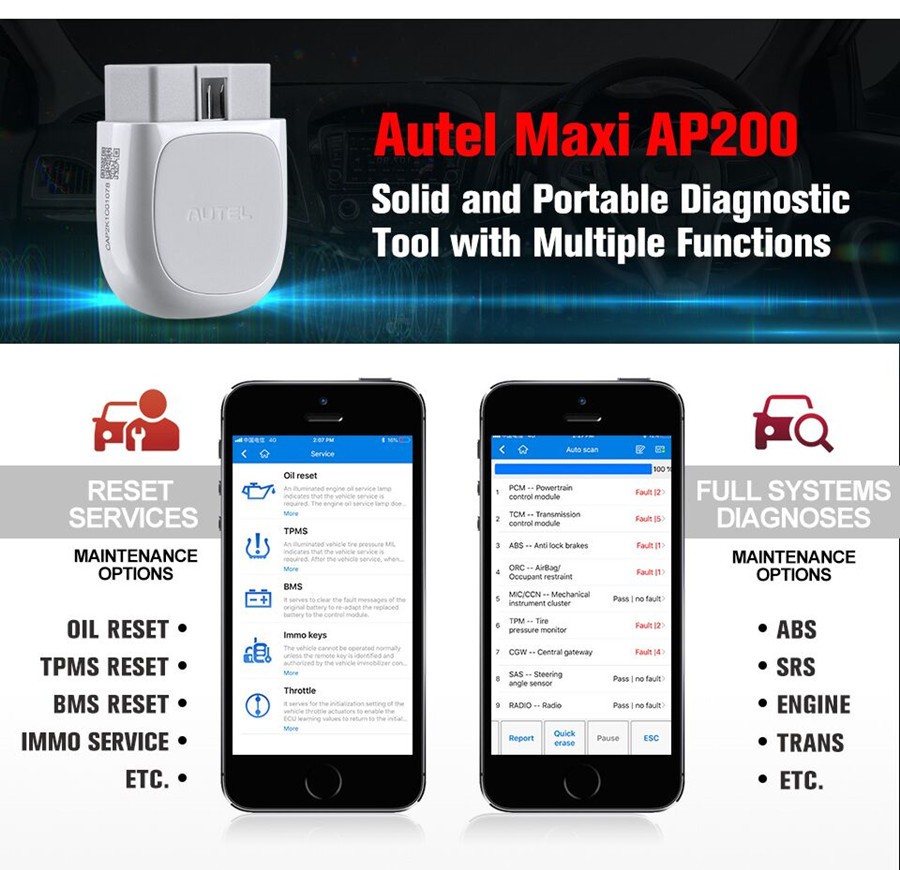 Autel MaxiAP AP200 Bluetooth OBD2 Scanner Code Full System Diagnostic TPMS IMMO