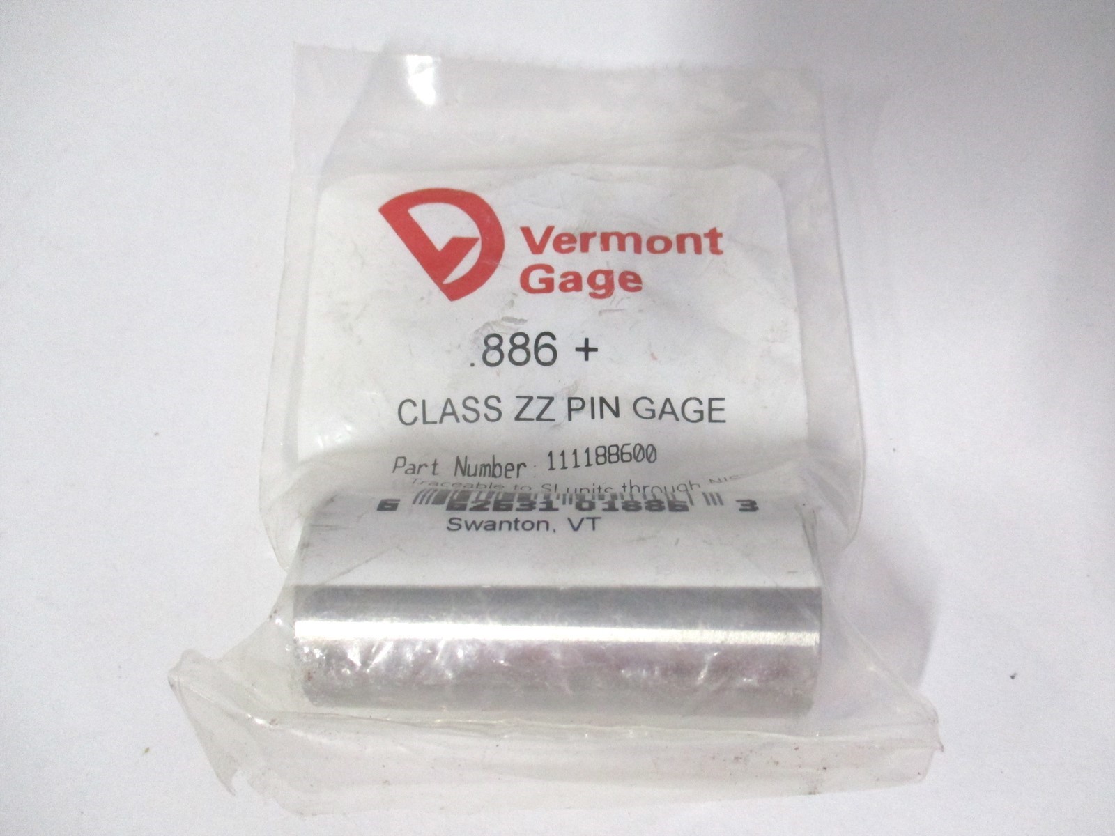 Vermont Gage (111188600) 0.886" Diam Class ZZ Plus Plug & Pin Gage