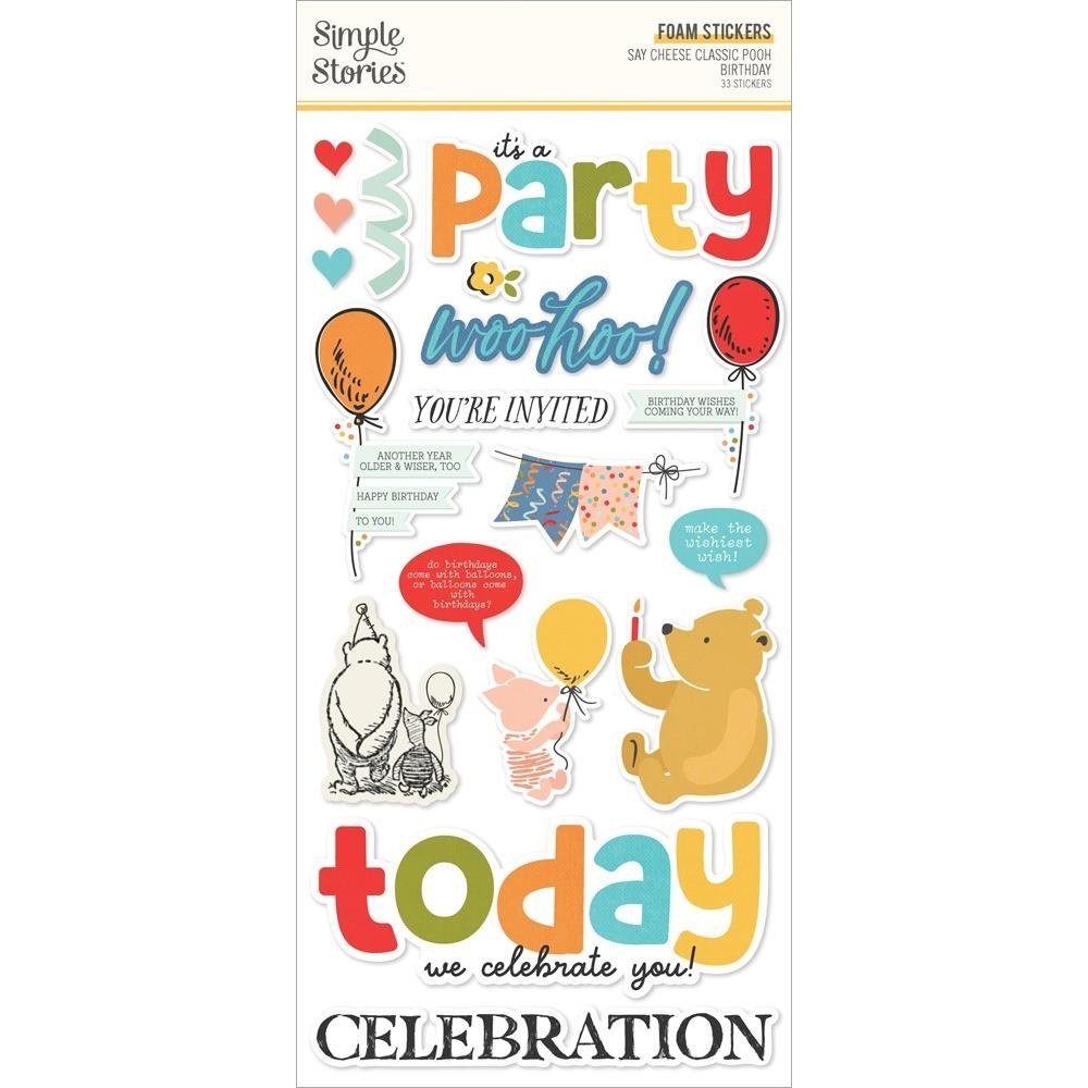 Simple Stories ~ SAY CHEESE CLASSIC POOH BIRTHDAY ~ Foam Stickers ~ Disney