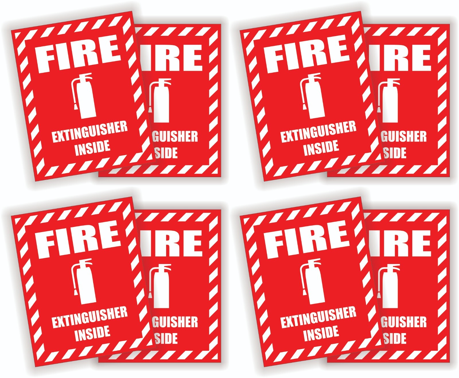 8 pack FIRE EXTINGUISHER INSIDE Weatherproof Vinyl Decals Stickers Safety Lot