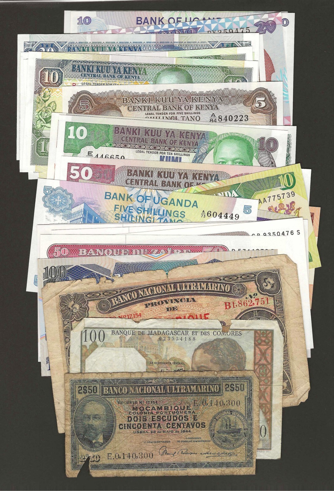 GROUP LOT 30 Notes AFRICA - MOZAMBIQUE KENYA COMOROS UGANDA, Etc Old & New