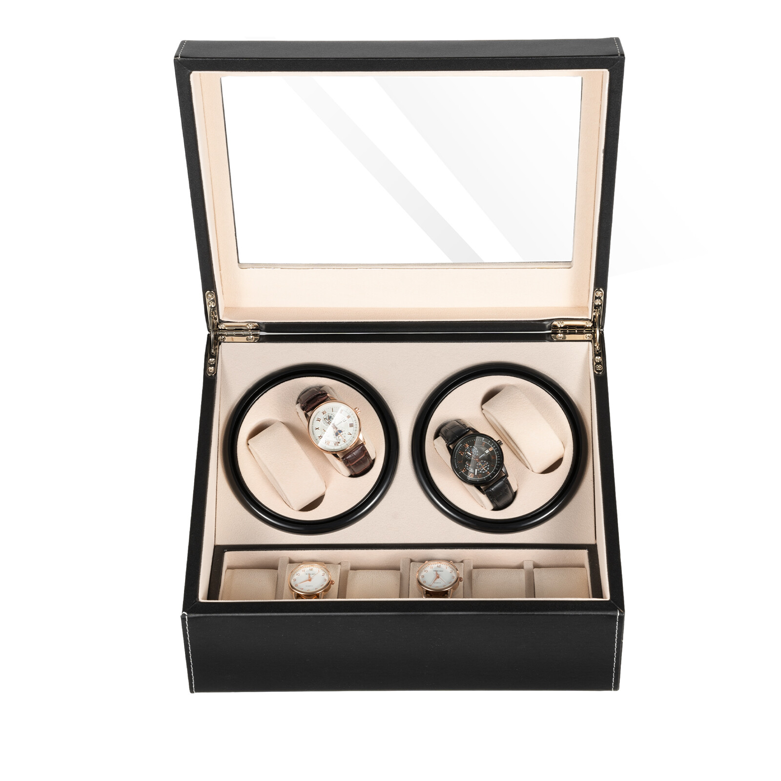 4+6 Automatic Rotation Watch Winder Leather Storage Case Display Box For Gift US