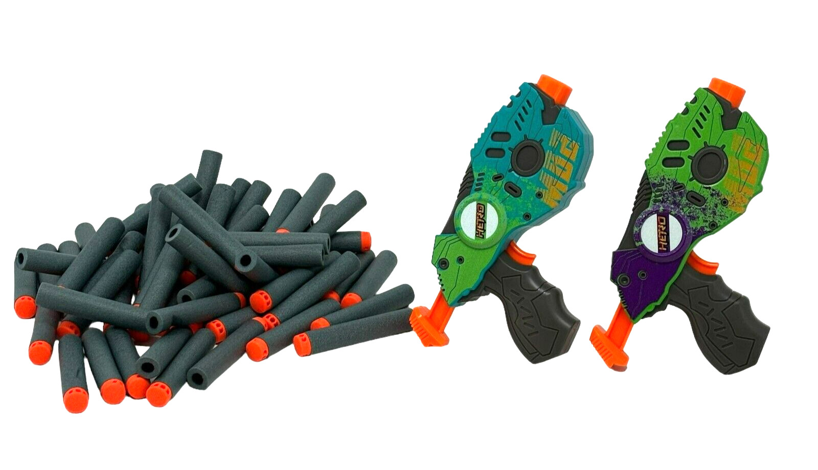 MINI DART BLASTERS Lot 2 Hero 62 Darts 50' Range Pretend Play