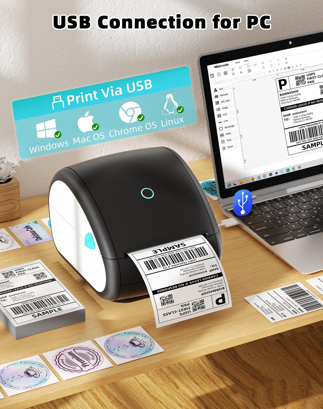 Bluetooth Thermal Label Printer, 4x6 Wireless Shipping Label Printer for Smal...