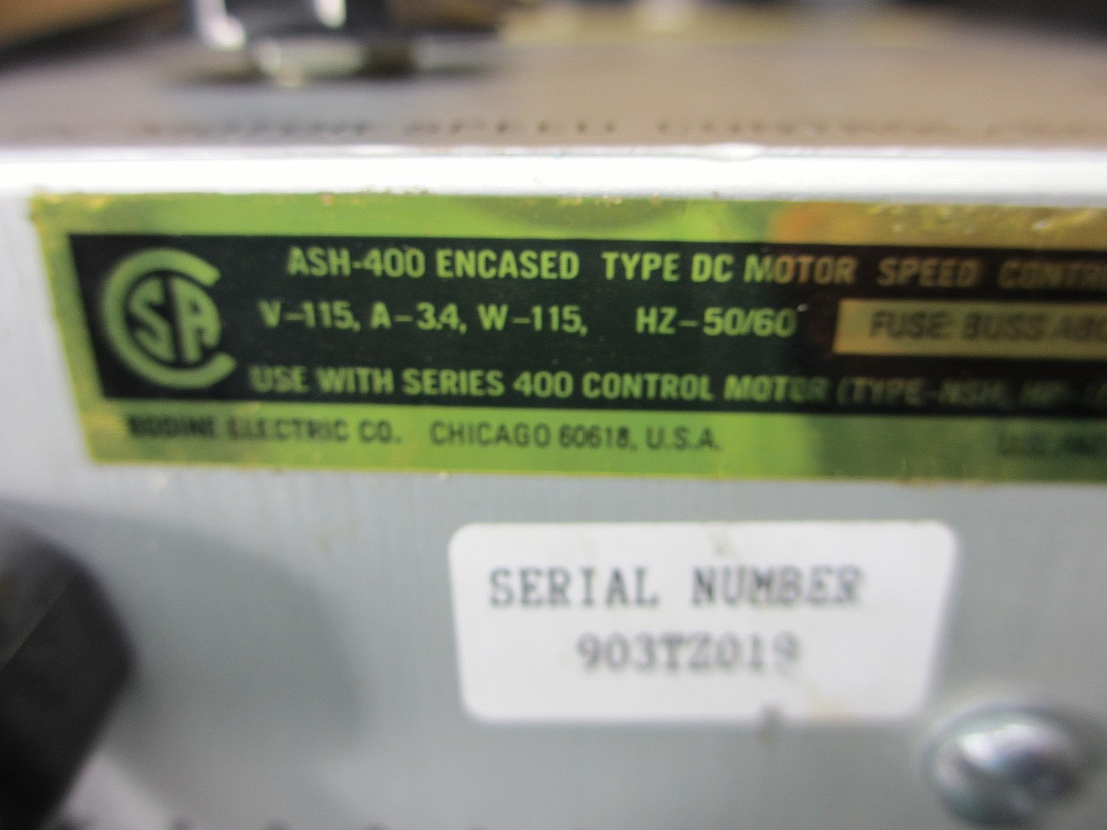 Bodine ASH-400 *POWERS UP USED* DC Motor Speed Control