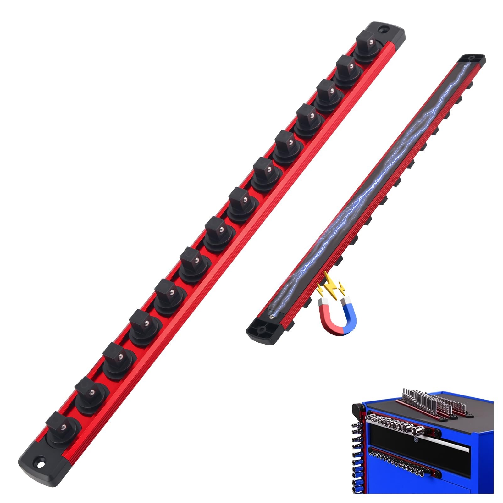 3/8 Inch Magnetic Socket Organizer Rail 360° Swivel Clip,Heavy Duty Magnetic ...