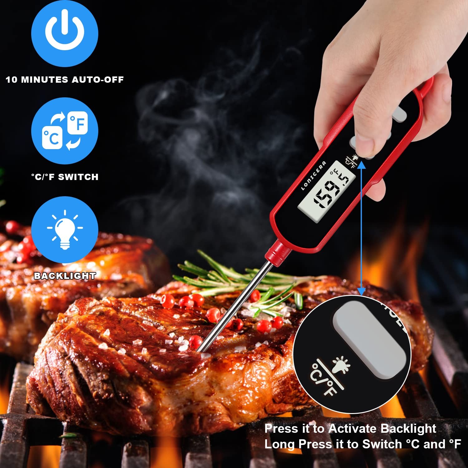 Lonicera Digital Cooking Thermometer for Bread Baking, 5" Probe, Instant Read...