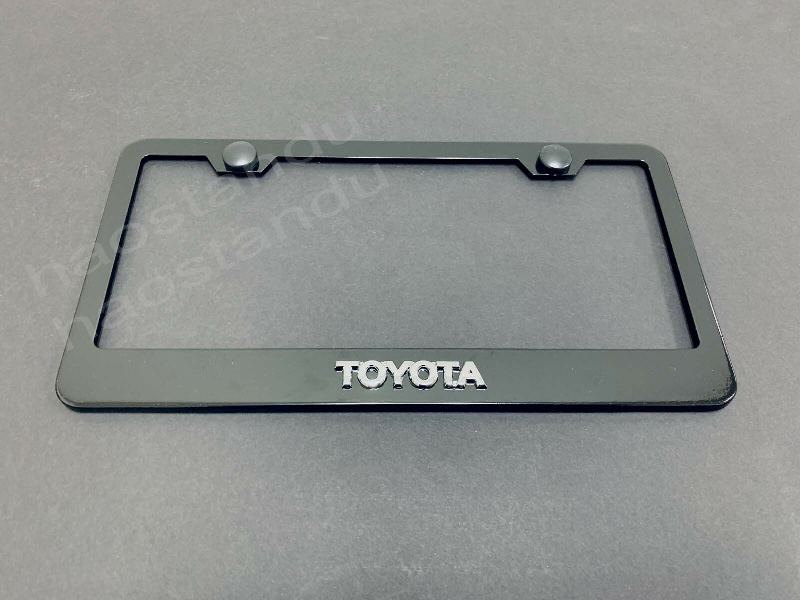 1xForToyota 3D Emblem BLACK Stainless License Plate Frame RUST FREE + Screw Caps