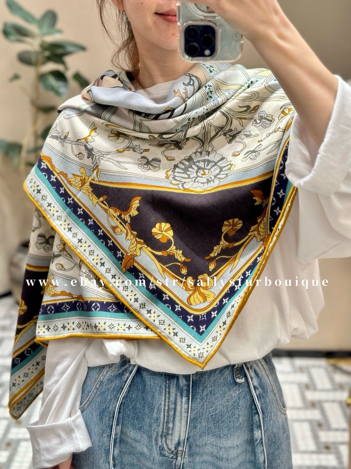 Sallys 70% Cashmere & 30% Silk Wrap Scarf Balloons Print Double Face Shawl 53"