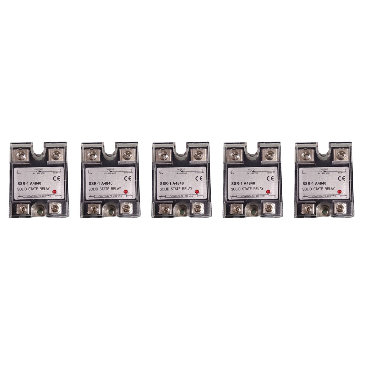 5 pcs SSR-40AA Solid State Relay Single Phase 40A 70-280V AC to 24-480V AC