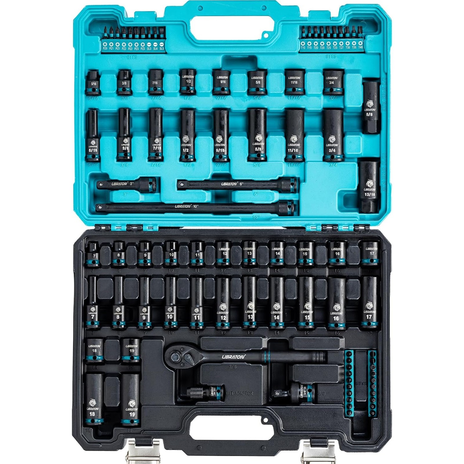 3/8 Socket Set 90PCS, SAE(5/16-3/4") & Metric(7-19MM) Impact Socket Set, Cr-V I