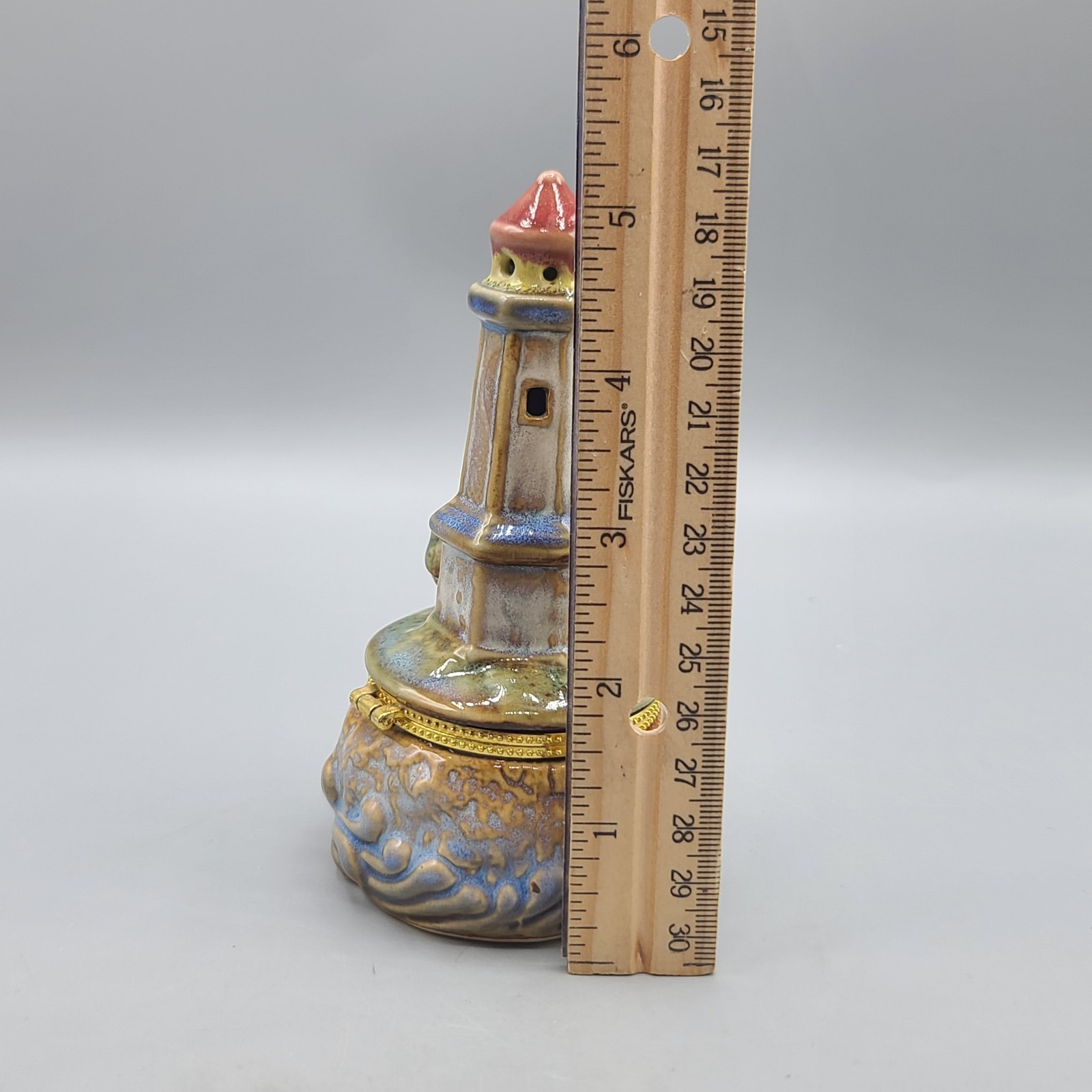 Glazed Collectible Lighthouse Themed Trinket Hinged Keepsake Box