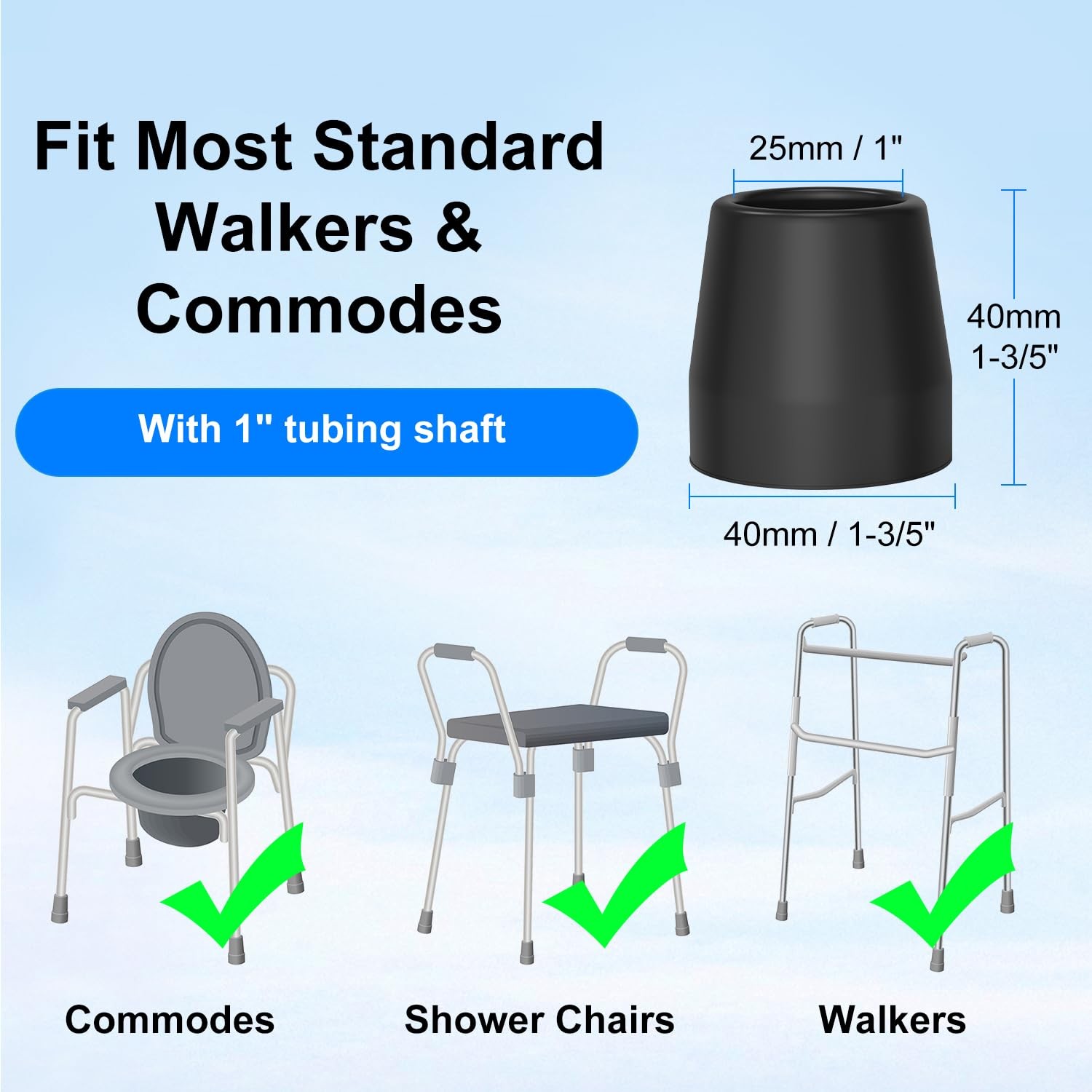 Walker Tips (8-Pack), 1 Inch Feet Caps for Walker, Heavy Duty Rubber Tips for...