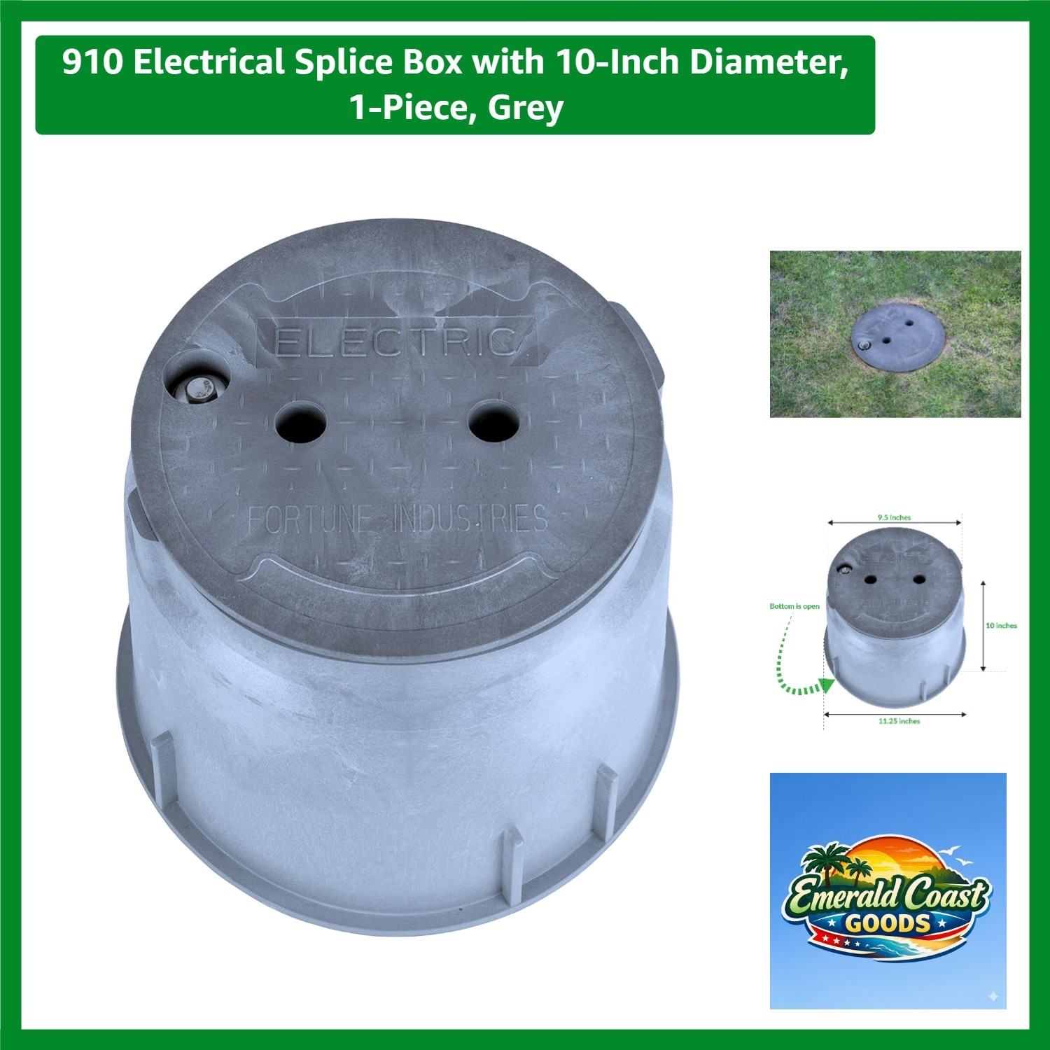 910 Electrical Splice Box with 10-Inch Diameter, 1-Piece, Grey