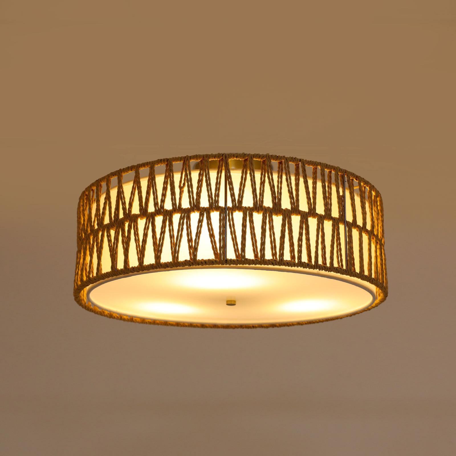 17.7" Semi Flush Mount Ceiling Light 3-Light Large Boho Flush Mount Ceiling Ligh