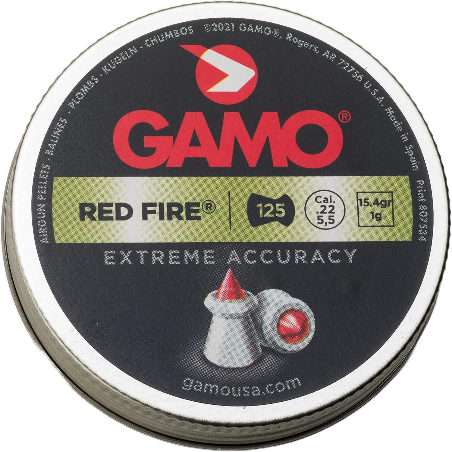 Gamo Red Fire Hunting Target Pellets .22, 125 Count Tin, 15.4GR. - 632270454