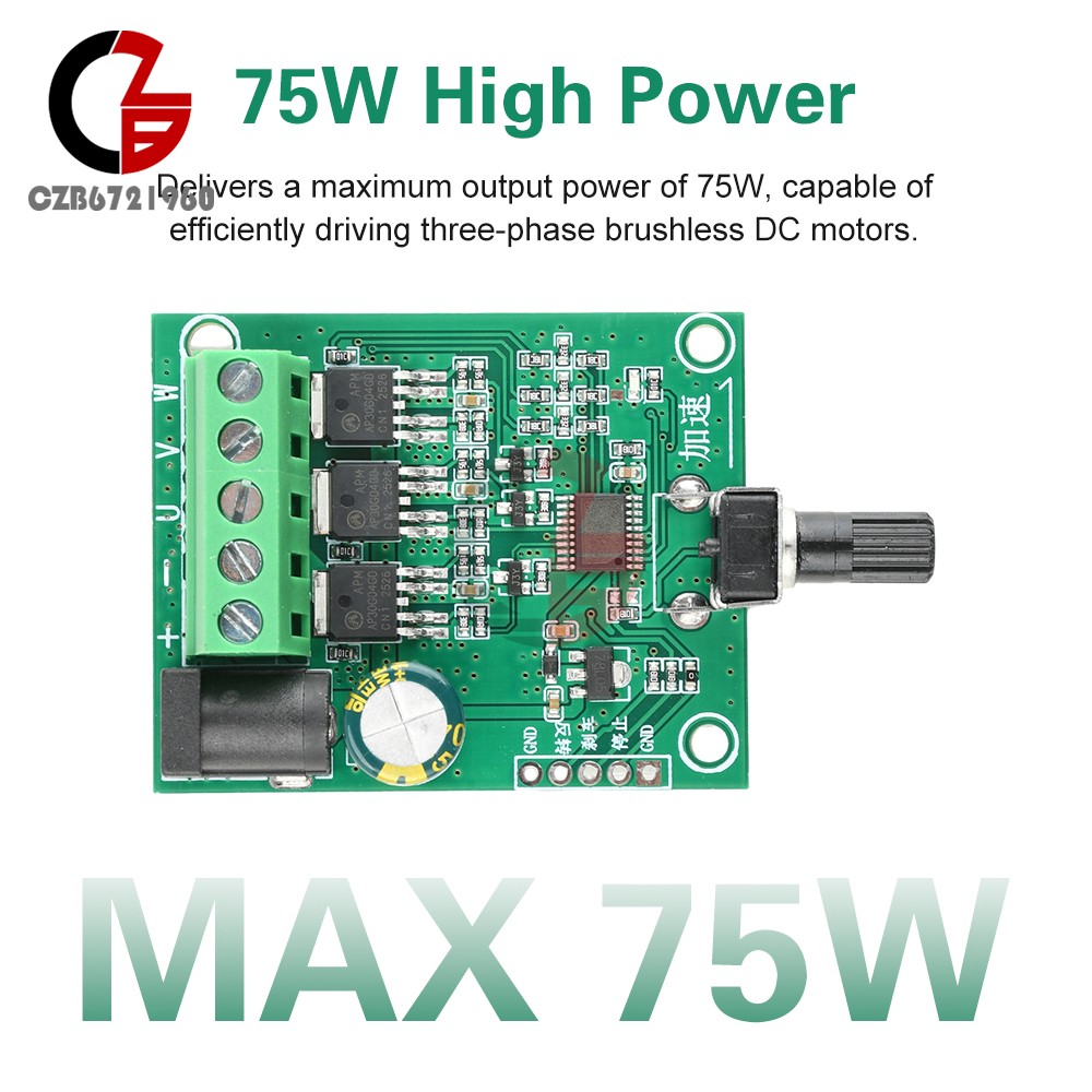 DC 5-24V 75W 3-phase DC Brushless Motor Drive Board Fan Motor Speed Controller