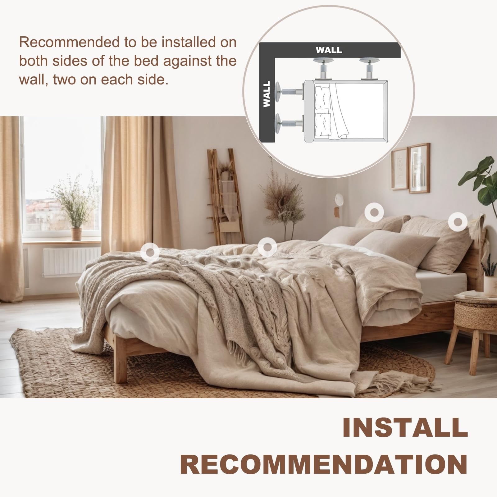 4PCS. Adjustable Headboard Stoppers Wall Protectors Bed Frame Sofa (1.3-3.4in)