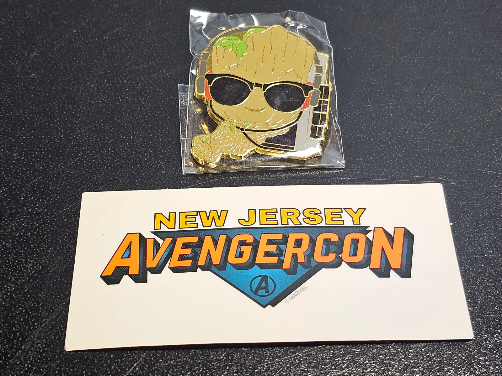 Marvel Studios Funko I Am Groot Pin and New Jersey Avengers Sticker - Brand New