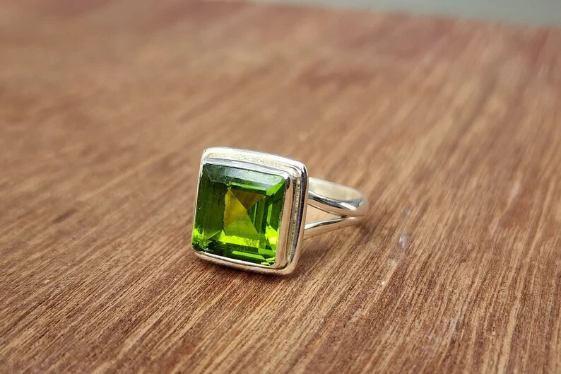 Peridot Ring 925 Sterling Silver Band& Statement Ring Handmade Ring All Size