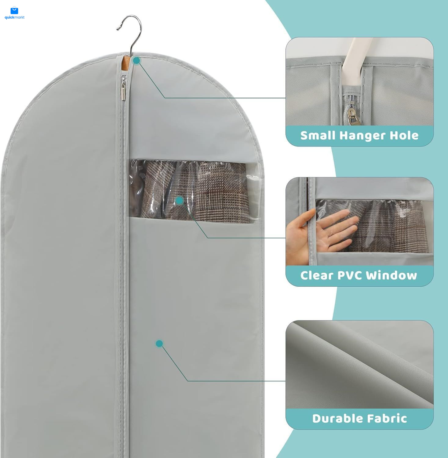 4 Pack - 65" Dress Garment Bags for Hanging 4 - - Grey, Grey