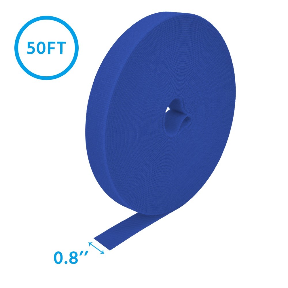 10 Pack of 50Ft 0.8" Width Hook and Loop Strap Tape Blue