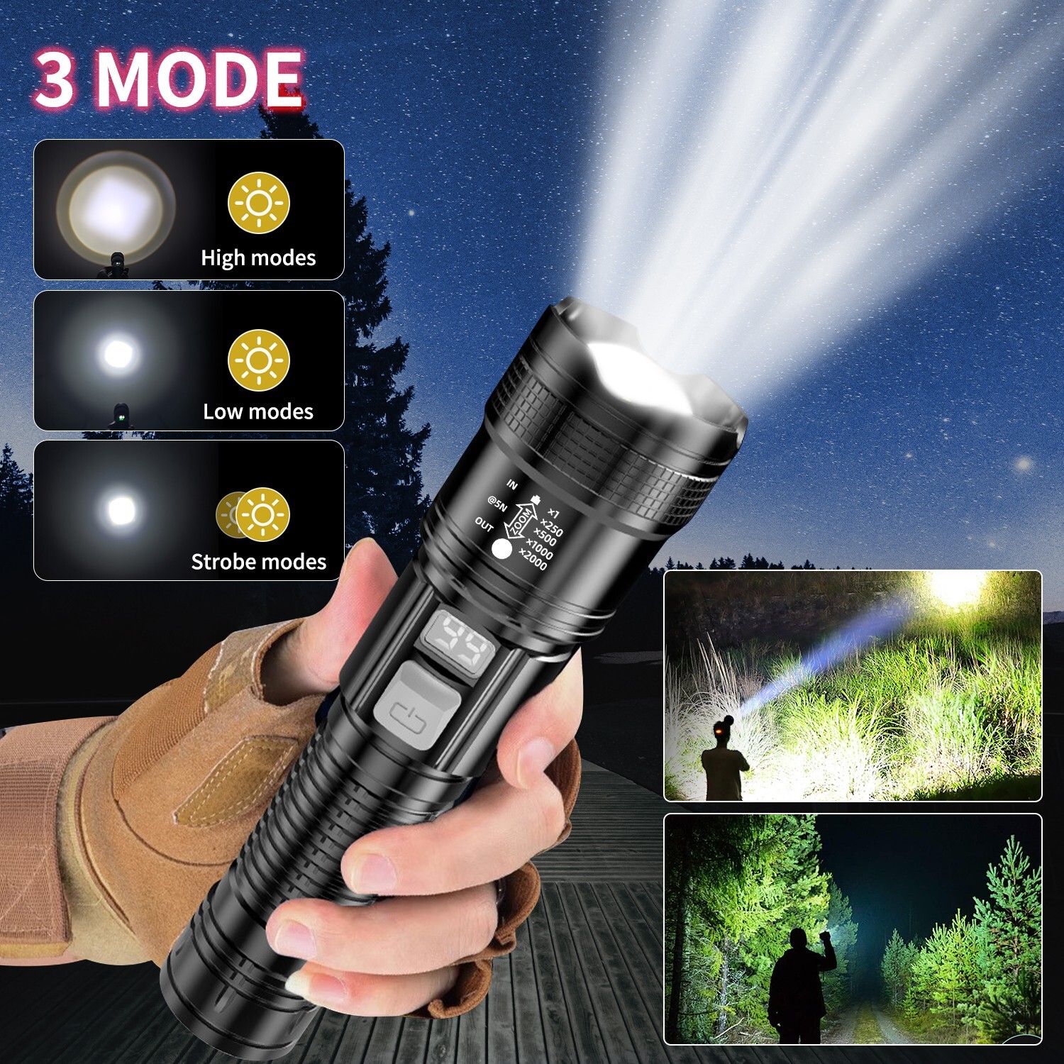 Multifunction Super Bright LED Tactical Flashlight Rechargeable LED Work Light