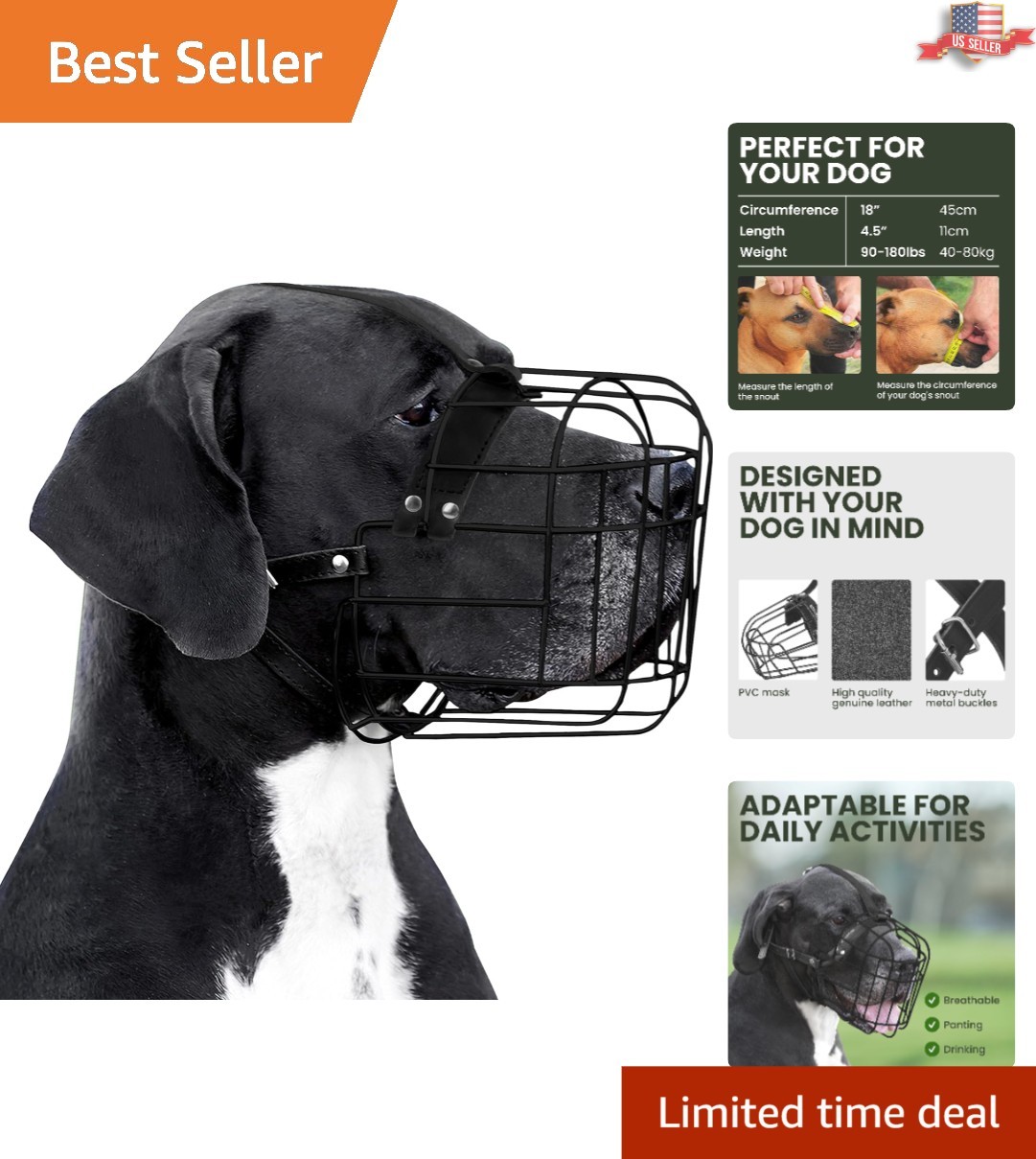 Safety First: Breathable Wire Basket Muzzle for Large Breeds with Adjustable Fit