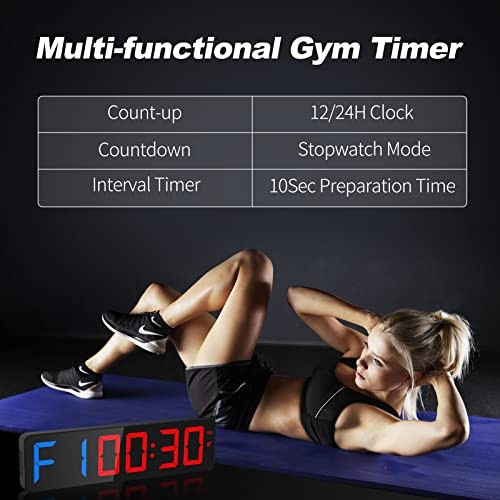 Gym Timer 15"Large LED Display Wall Clock | Gym Interval Workout | Blue + Red