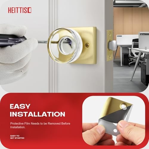 Door Knob,Round Glass Door Knobs Interior Modern Classic 1 Pack Gold Passage
