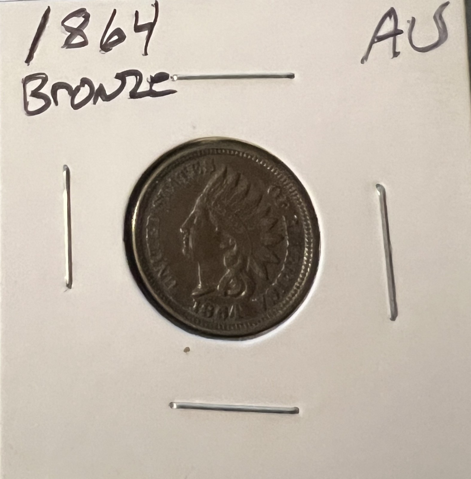 1864 BRONZE INDIAN HEAD CENT GRADES ALMOST UNCIRCULATED  ACTUAL COIN #10620