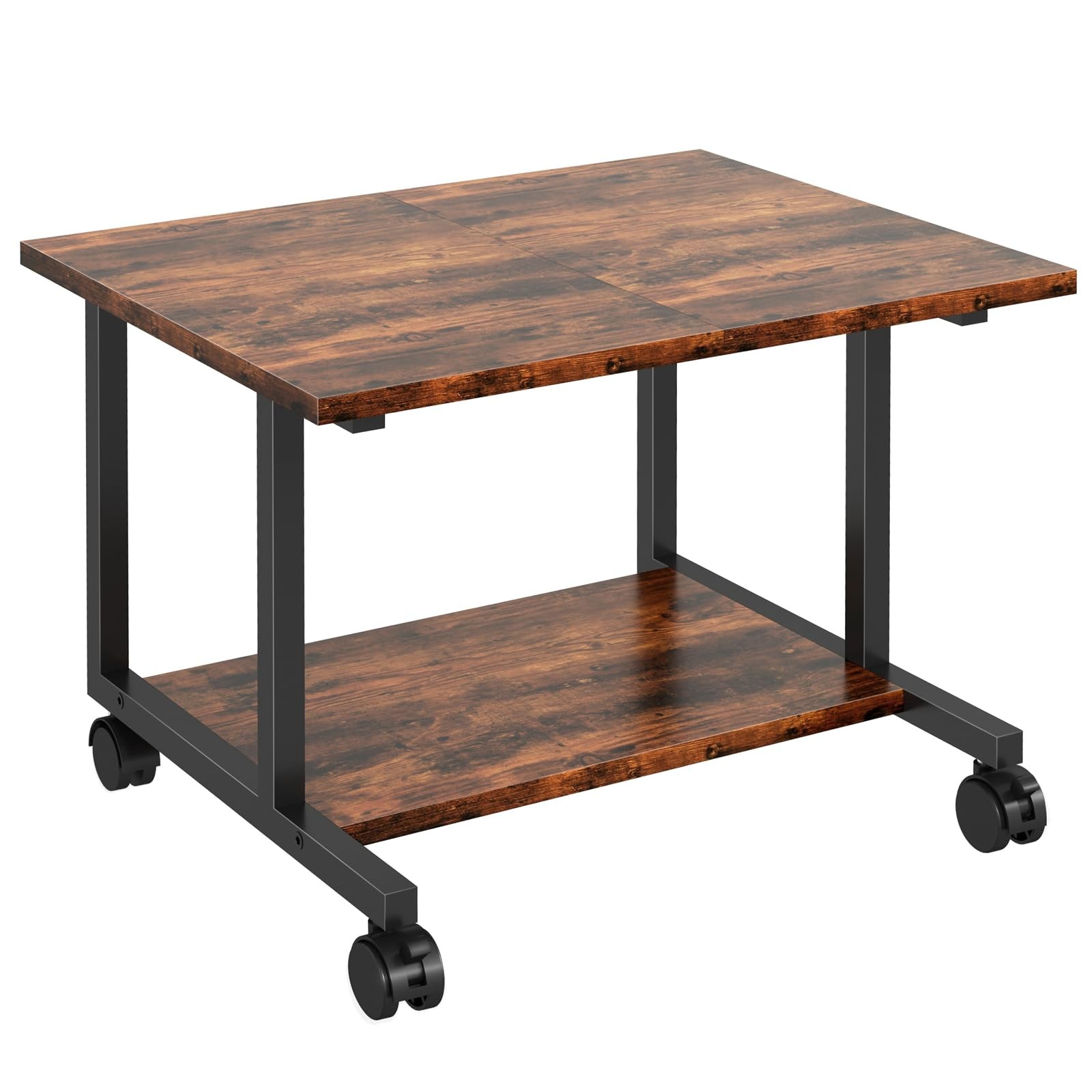 Rustic Brown 2Tier Industrial Mobile Rolling Under Desk Printer Stand Table