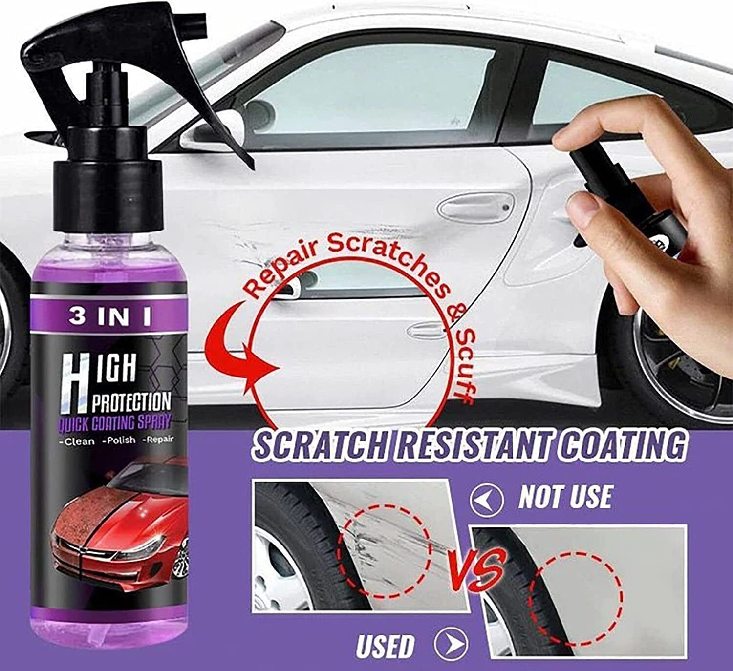 3 in 1 High Protection Quick Car Coat Ceramic Coating Spray Hydrophobic 300ML US