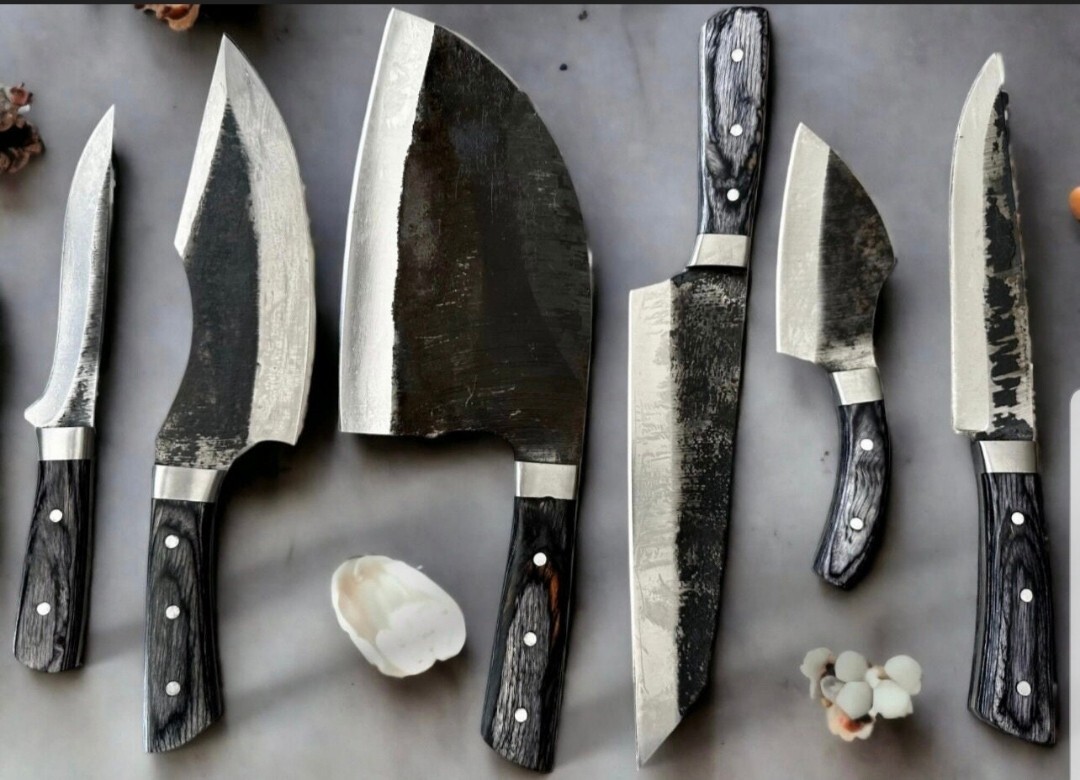 6 Pcs SERBIAN Hand Forged Carbon Steel Chef Knife Set, Steel Knife Set, BBQ Set