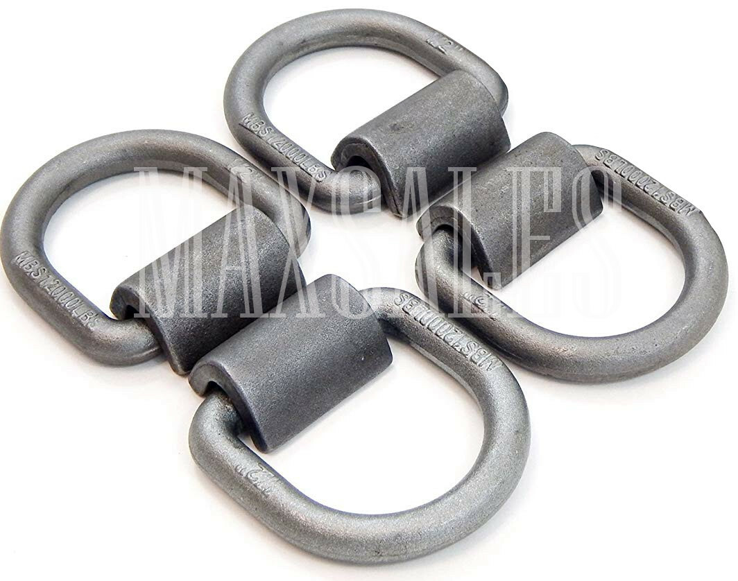 (4) 1/2" D Ring Weld-On Flatbed Truck Trailer Ratchet Strap Cargo Tie Down Ring