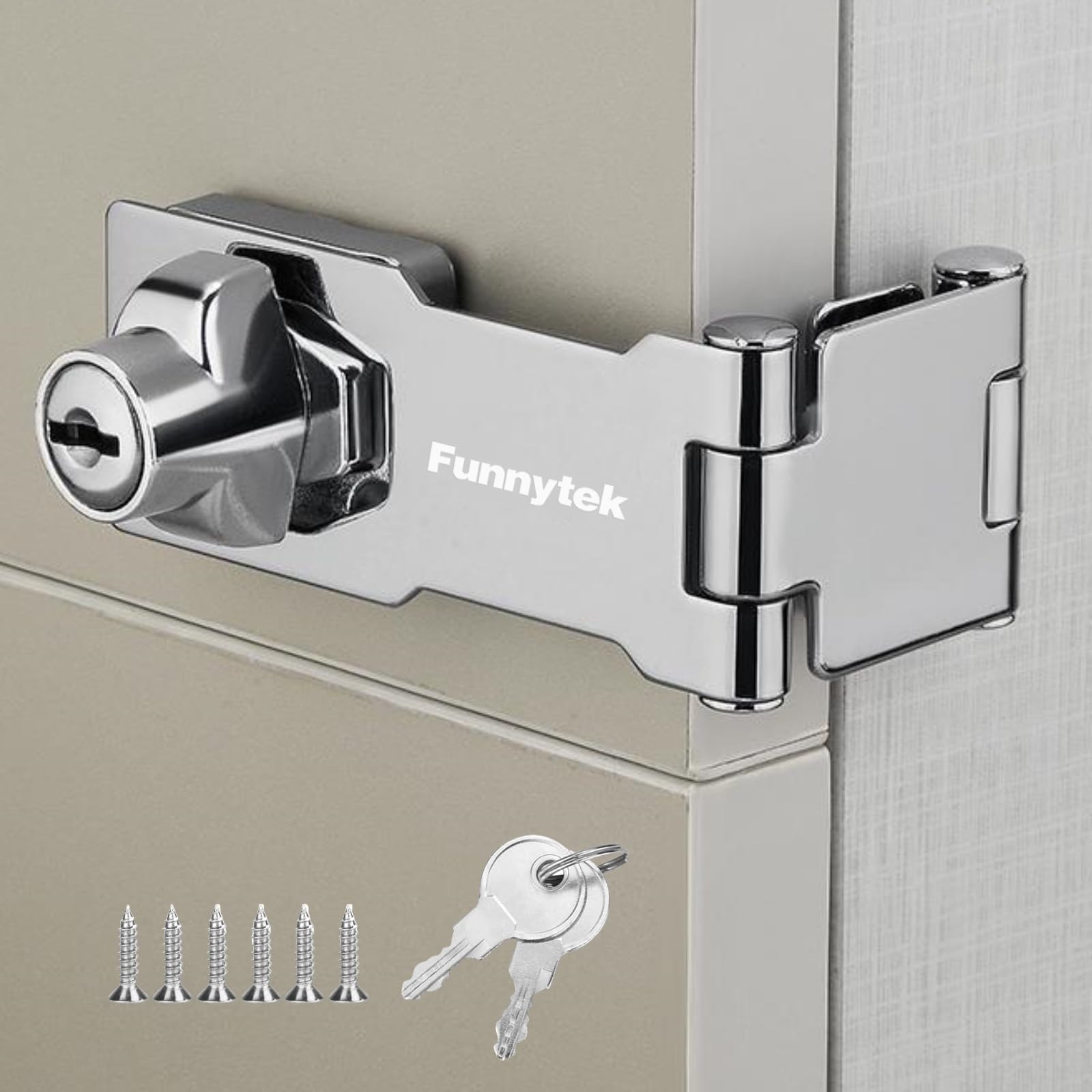 1 Pack Double Hinge Cabinet Lock, Keyed, Zinc Alloy Hasp Latch, Heavy Duty