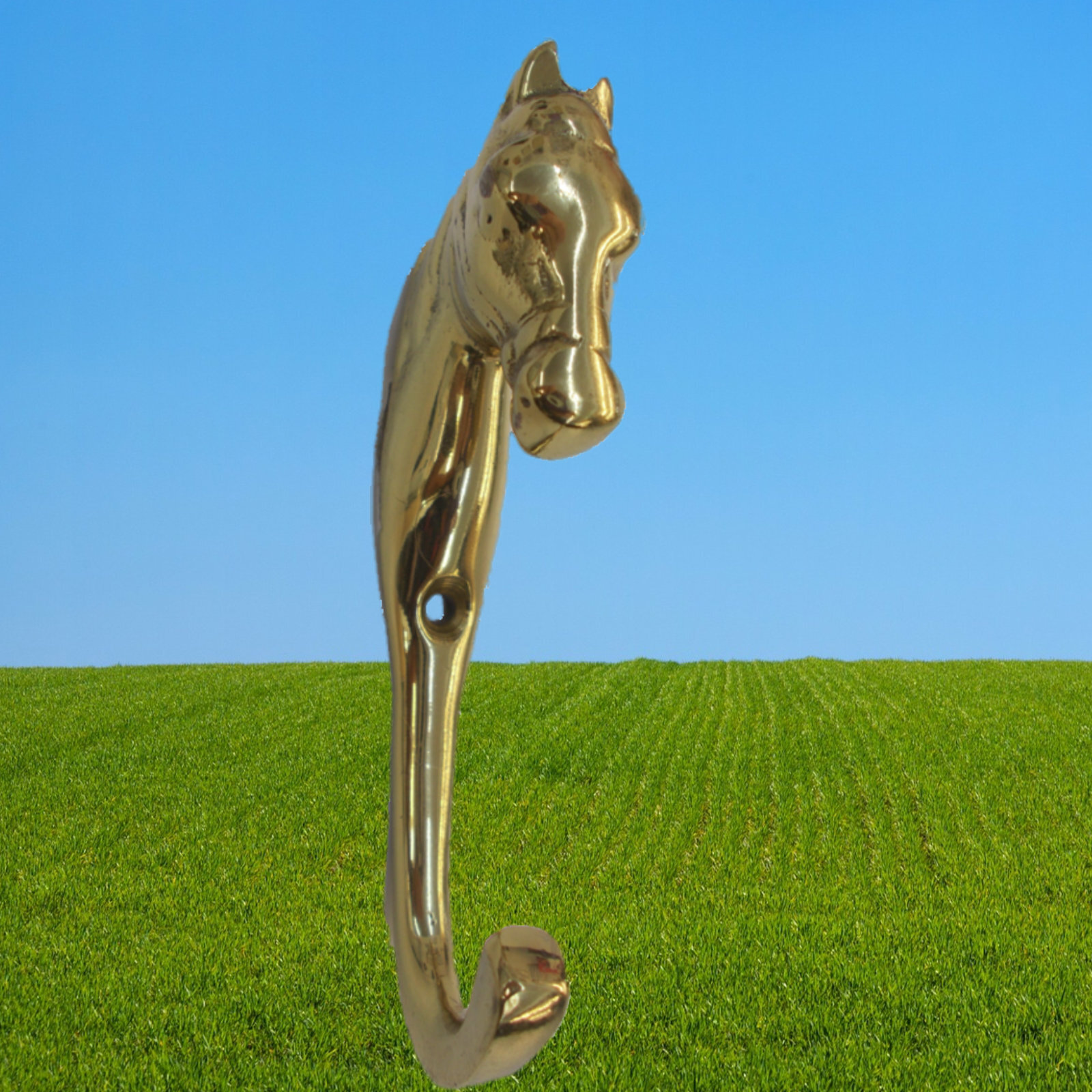Coat Hook Horse Head Brass Heavy, Coat Hook, Bridle Holder 10 x 4 cm