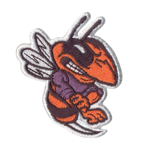 Angry Honey Bee Patch 4"x2.8" Orange Purple Bee Embroidered Iron On Sew On Badge
