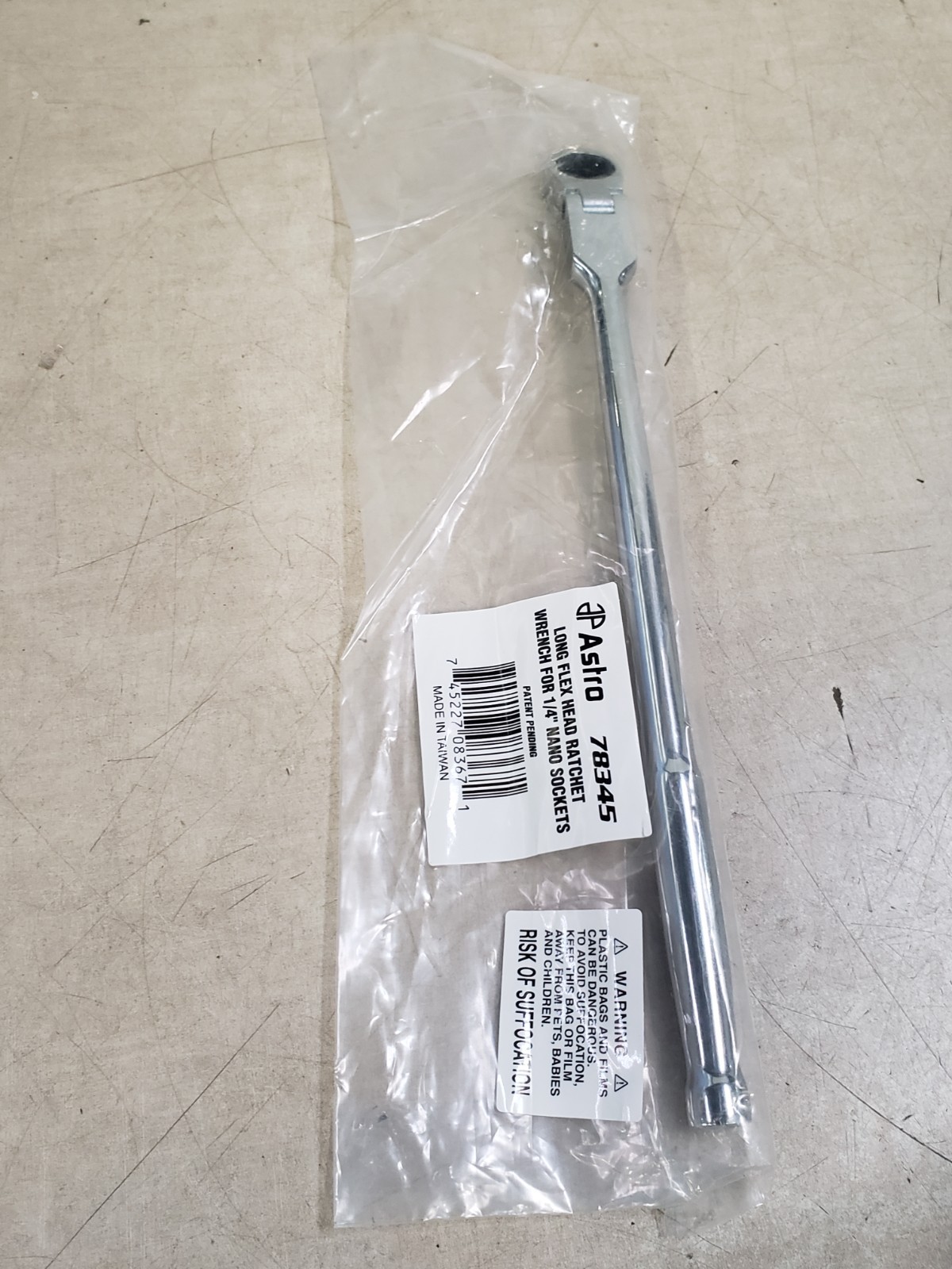 Astro Tools 78345 Long Flex Head Ratchet Wrench For 1/4" Nano Sockets