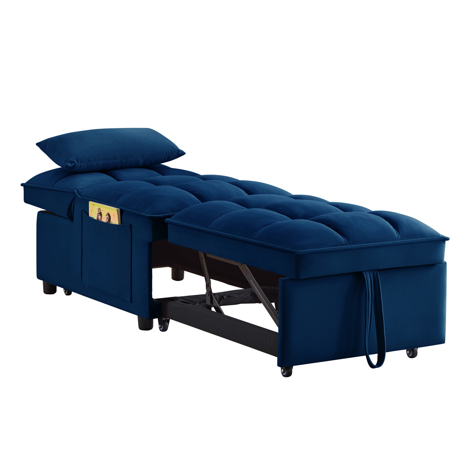 4 in1 Multi-Function Single Sofa Bed with Storage Pockets,Tufted Single Pull-
