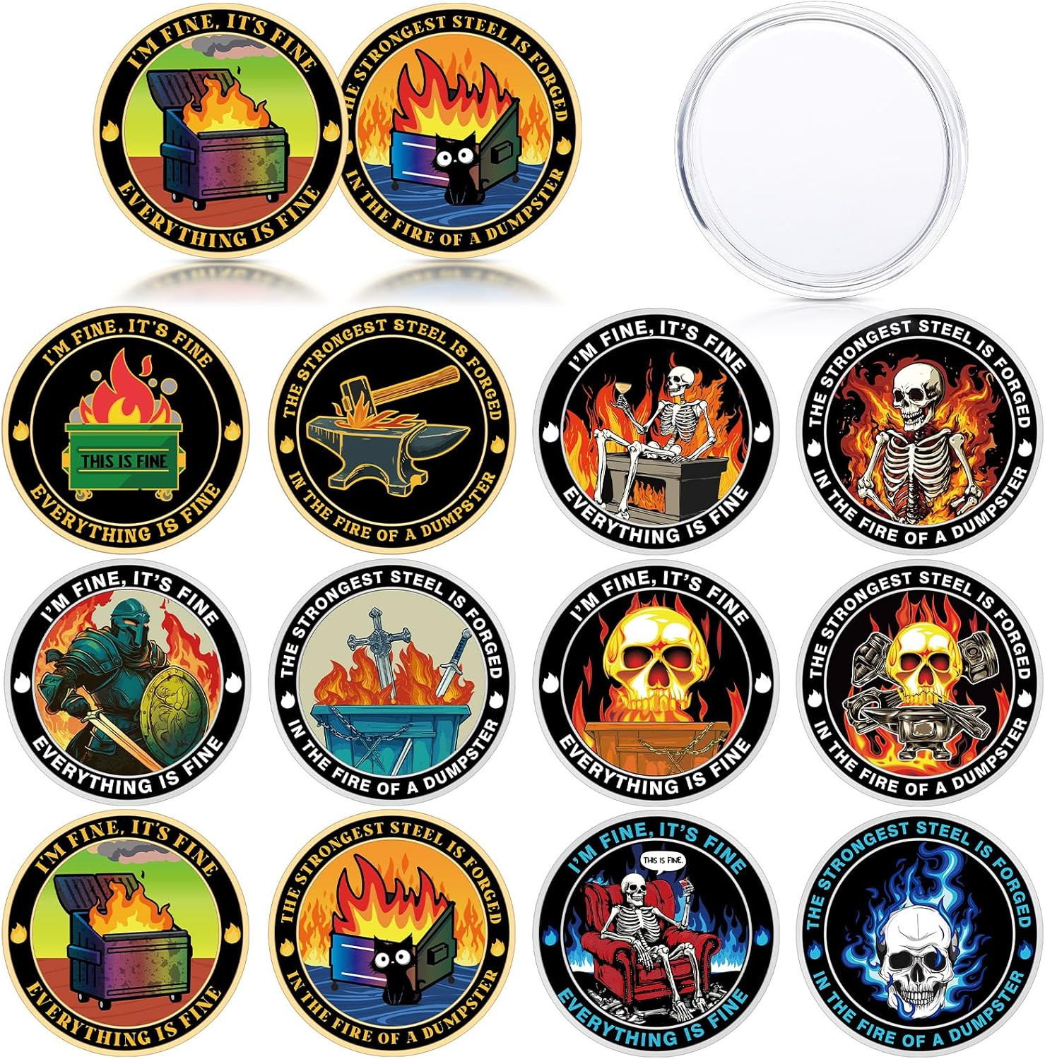 12 Pcs Dumpster Fire Challenge Coins Dumpster Fire Desk Accessories Coworker Go