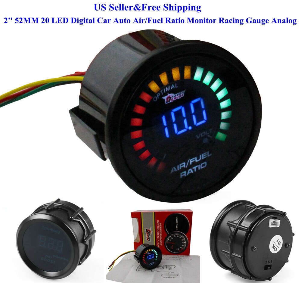 US 2'' 52MM 20 LED Digital Car Auto Air/Fuel Ratio Monitor Racing Gauge Analog