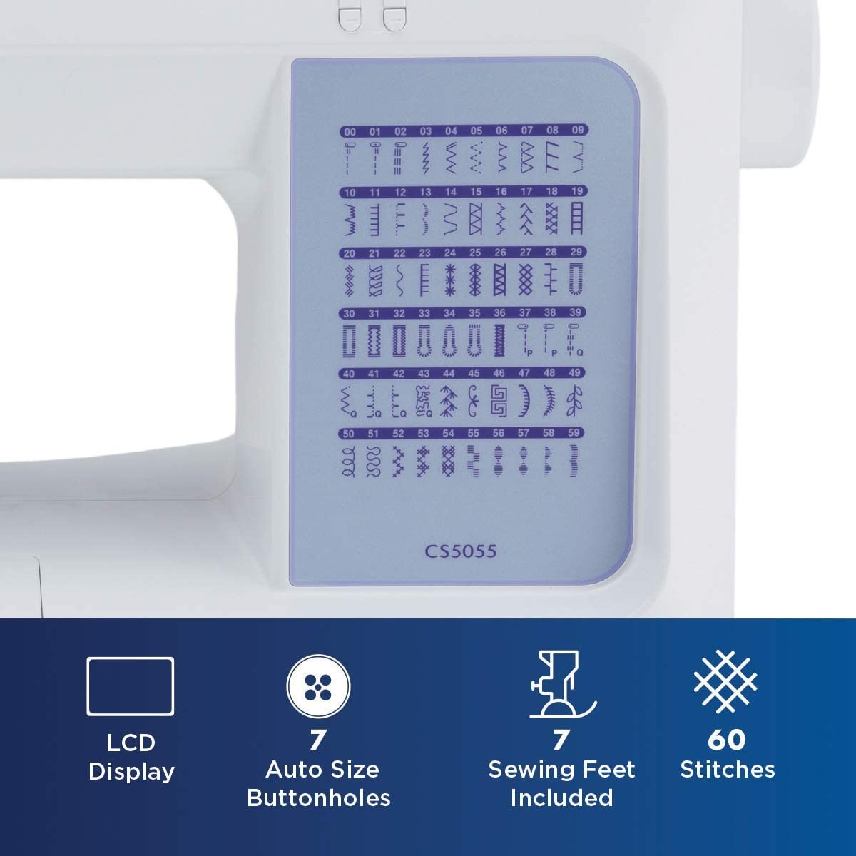 CS5055 Computerized Sewing Machine, 60 Built-in Stitches, LCD Display, 7 Include