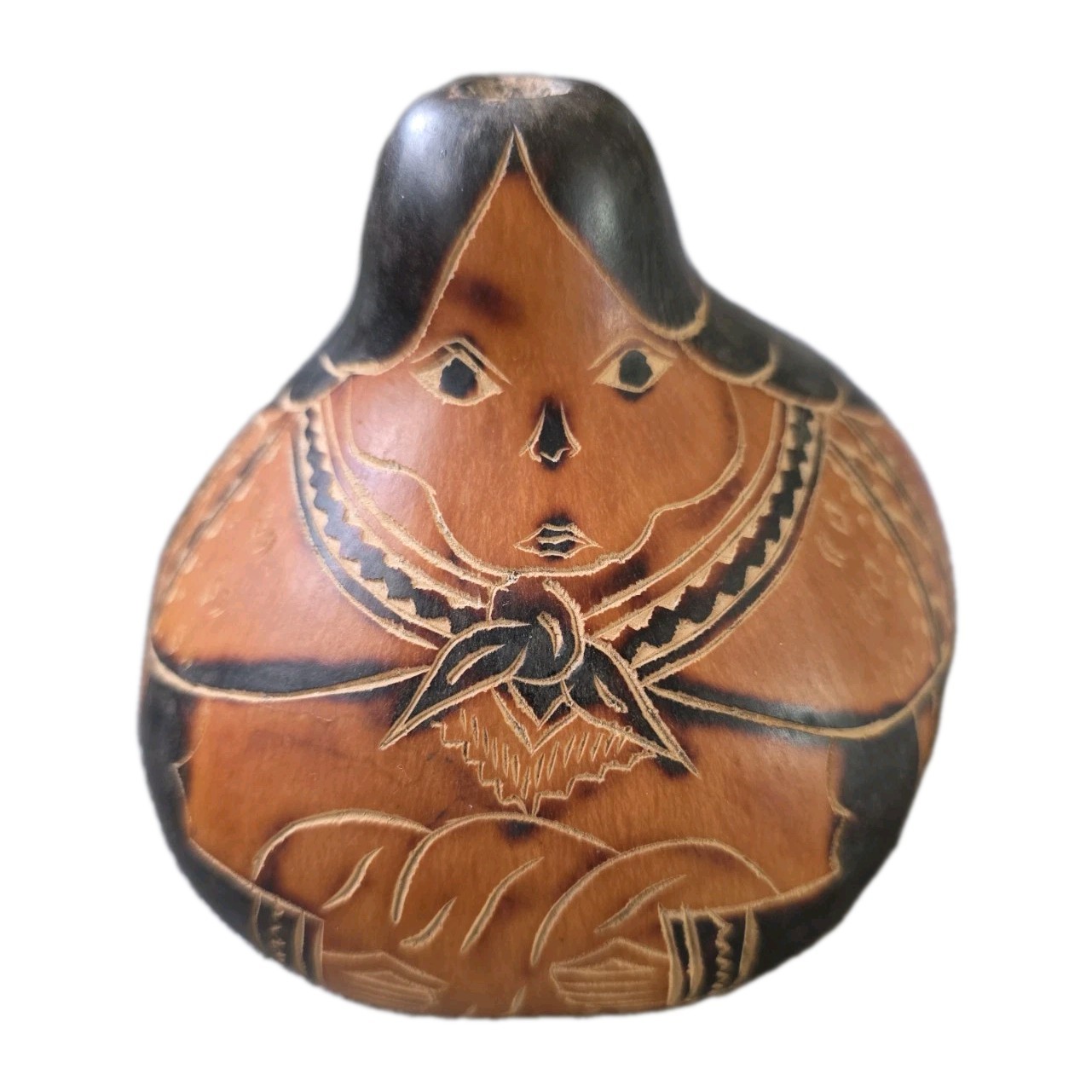 Rosa Limaylla Signed Carved Gourd Figurine Peru Folk Art Mate Burilado Vintage