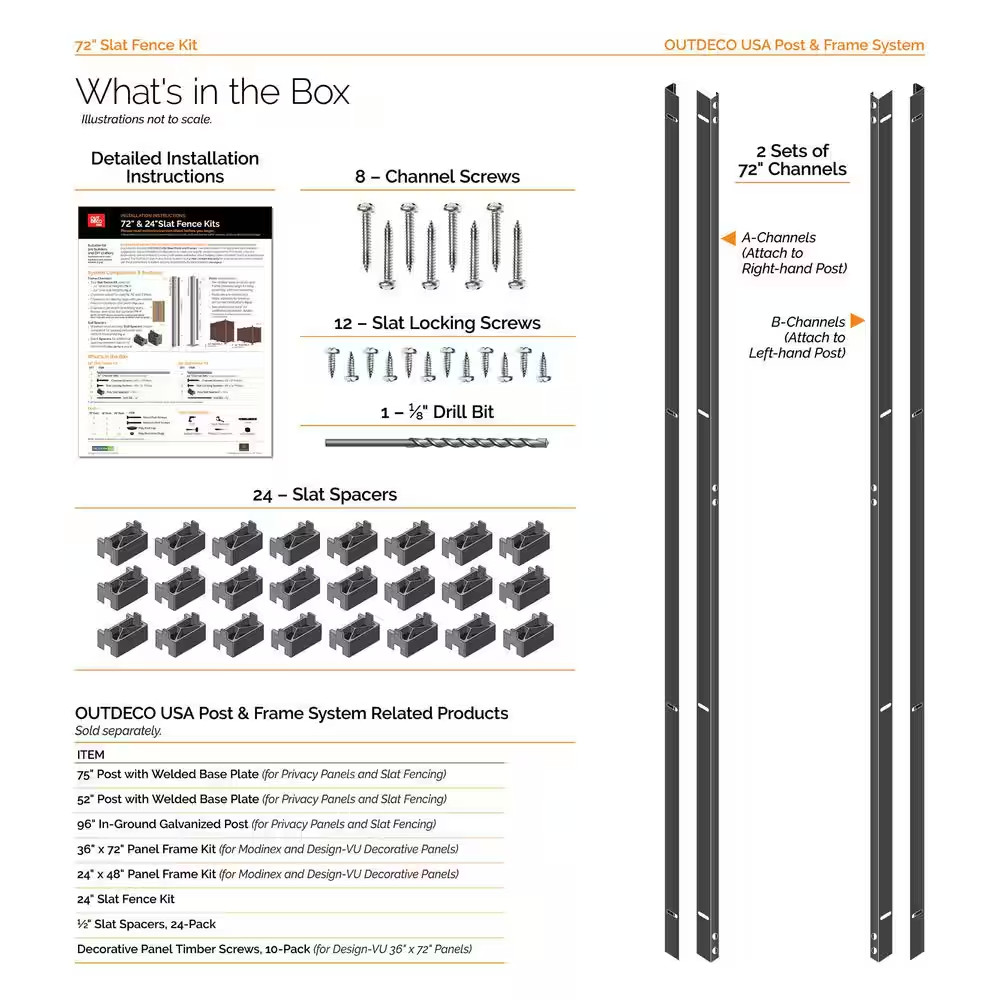 72 In. Black Galvanized Steel Adjustable Slat Fence Frame Kit