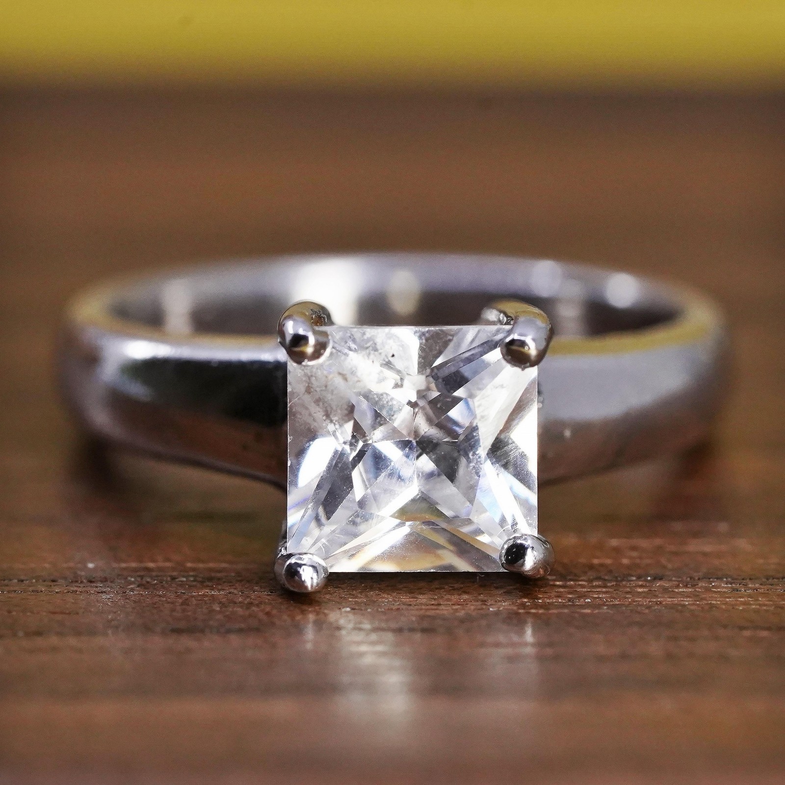 Size 6, vintage Sterling 925 silver anniversary ring with square clear cz