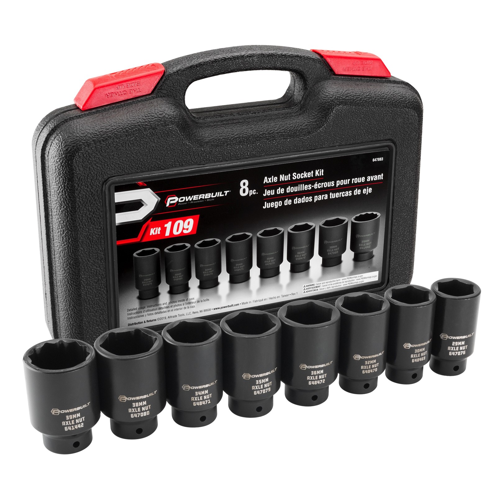 Powerbuilt 8 Piece 1/2-in. Drive Impact Rated Metric Axle Nut Socket Set- 647883