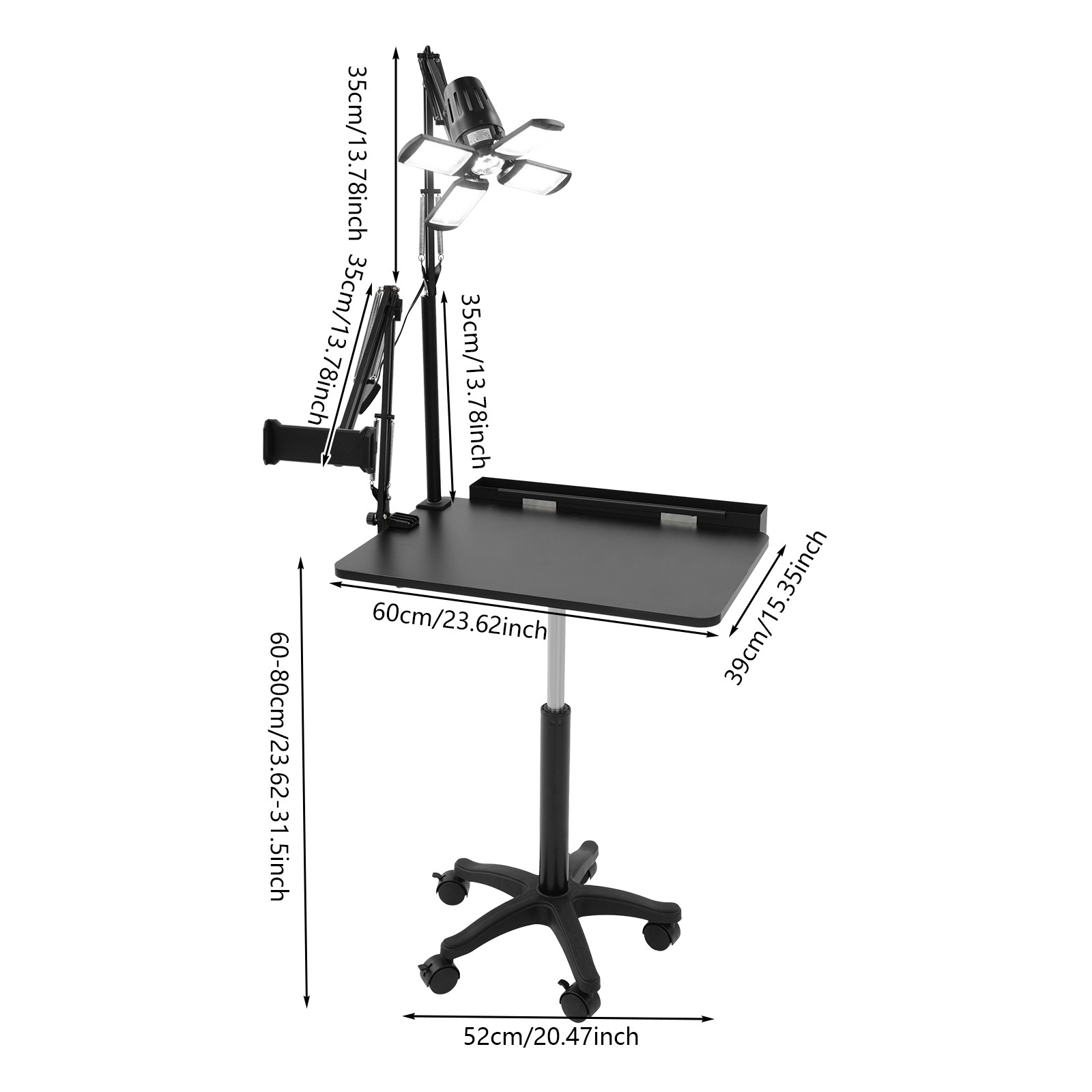 Black Salon Rolling Workstation With Led Light Adjustable Height Workstation