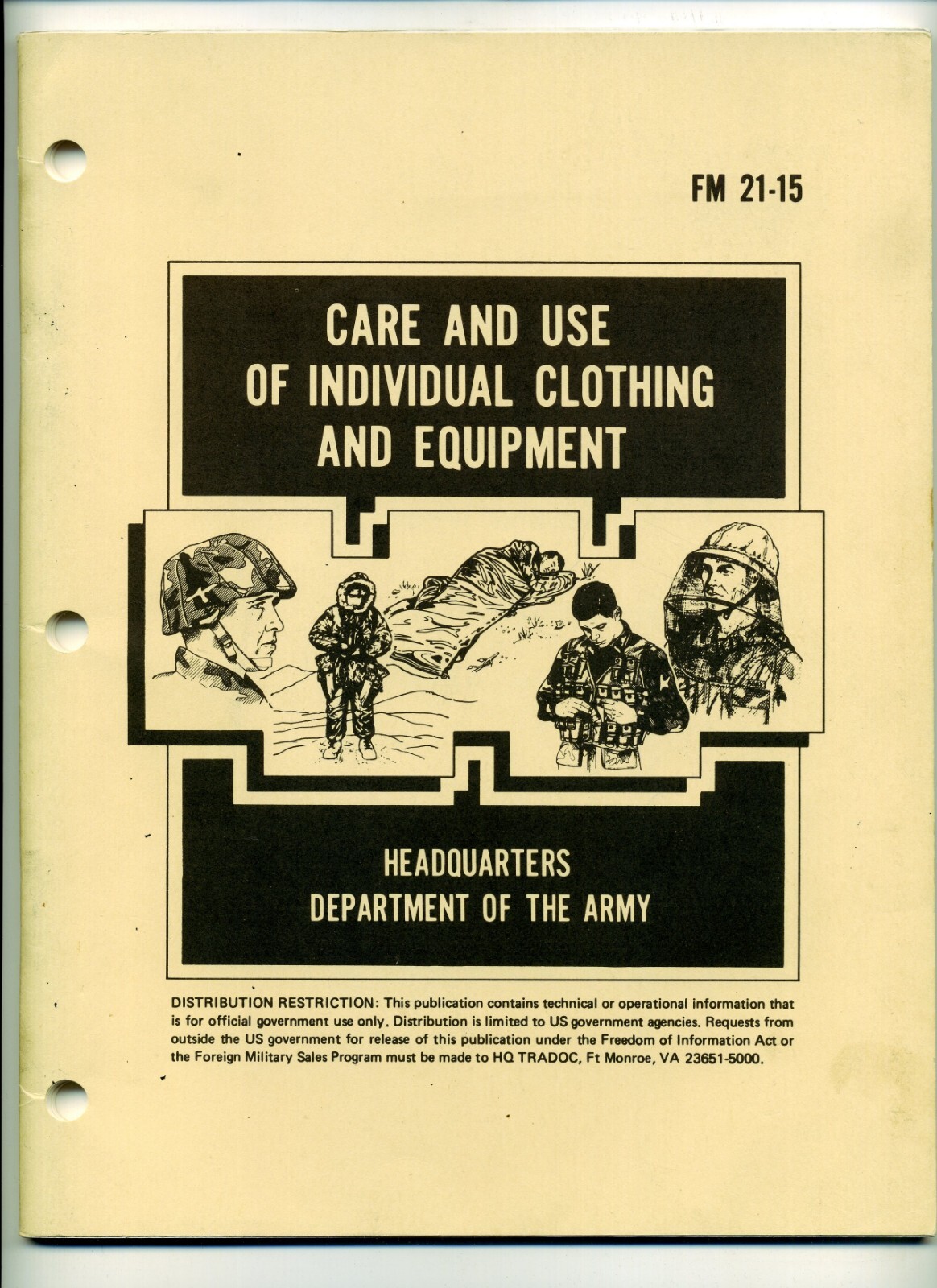 FM21-15 Care and Use of Individual Clothing and Equipment Army Booklet 1985